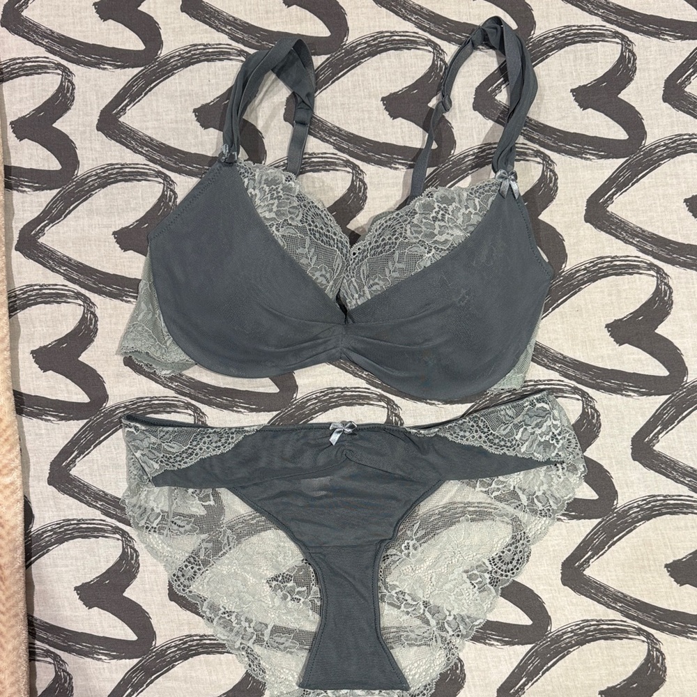 Adore Me Lace Trimmed Bra Set in Gray